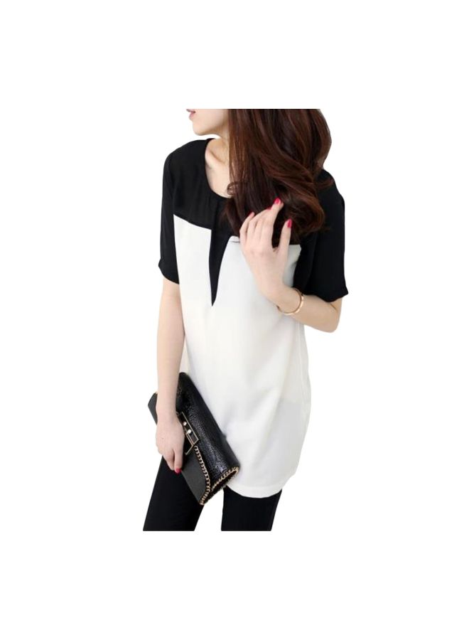 Round Neck Long T-shirt White/Black  - Image 3