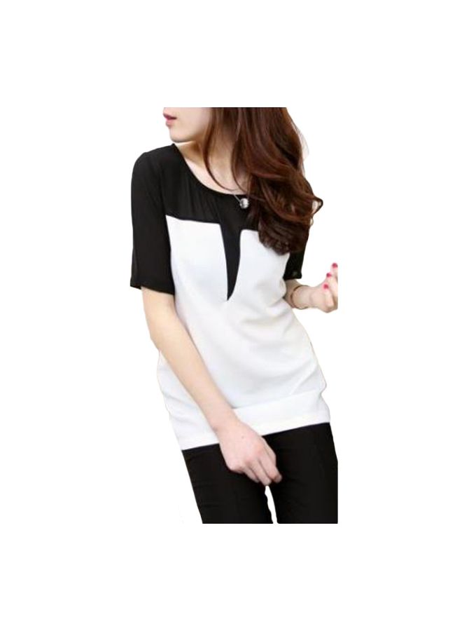 Round Neck Long T-shirt White/Black  - Image 4