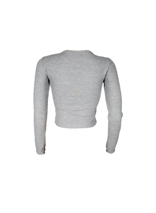Long Sleeves Pullover Cropped Top Grey - Image 2