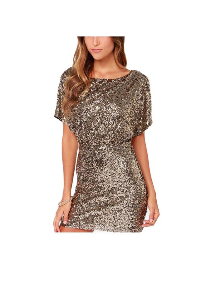 Short Sleeves Bodycon Dress Gold  - Image 1