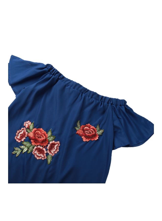 Off Shoulder Slip Dress Blue/Red  - Image 3