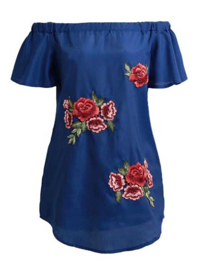 Off Shoulder Slip Dress Blue/Red  - Image 1