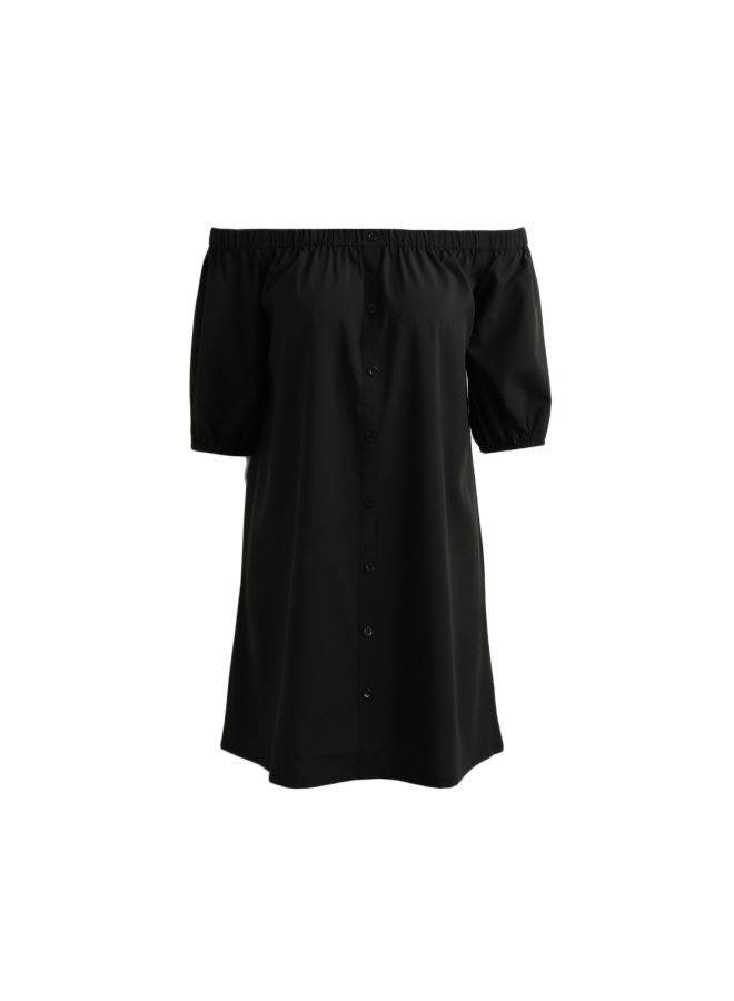 فستان قصير بأكتاف مكشوفة أسود - Image 3