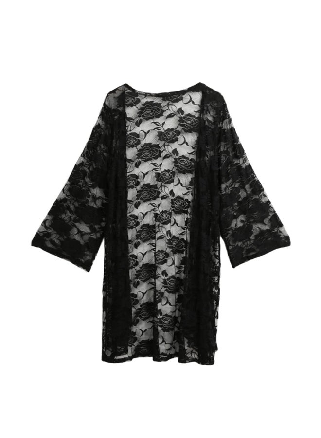 Lace Design Beach Cover Up Black - Image 1