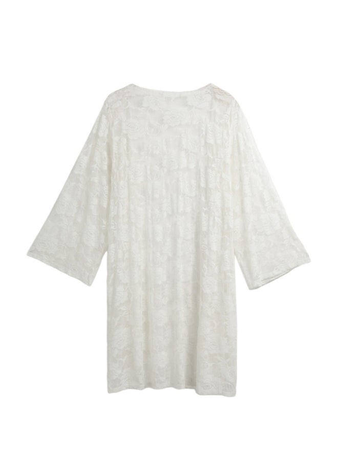 Lace Design Beach Cover Up White - Image 2