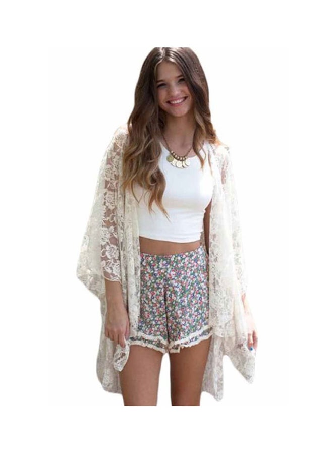 Lace Design Beach Cover Up White - Image 3