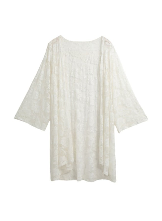 Lace Design Beach Cover Up White - Image 1