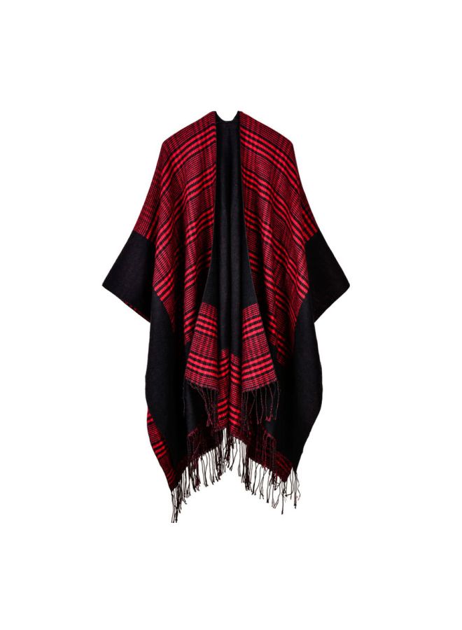 شال كلاسيكي محبوك أسود/ أحمر