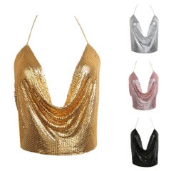 Generic Backless Sequins Party Club Crop Top Gold  - Image 4