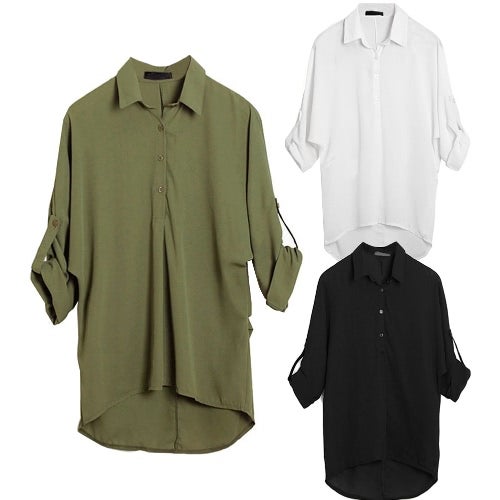 بلوزة طويلة سادة بأكمام طويلة تناسب فصل الربيع أسود - Image 5