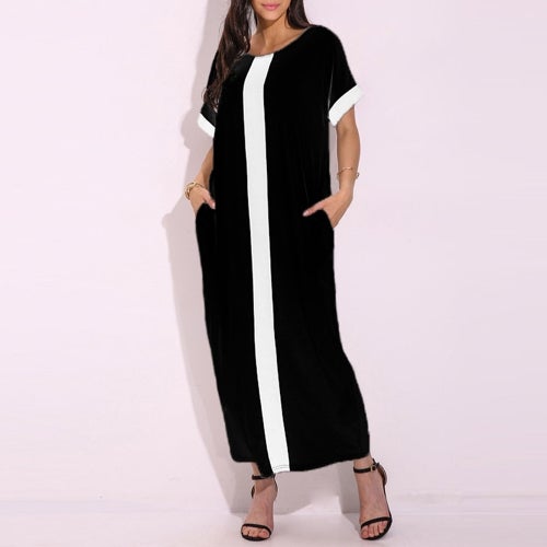 Contrast Panel Short Sleeves Maxi Dress Black/White  - Image 3