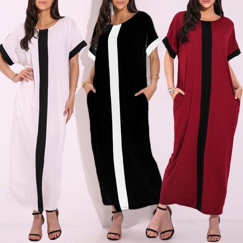 Contrast Panel Short Sleeves Maxi Dress Black/White  - Image 4