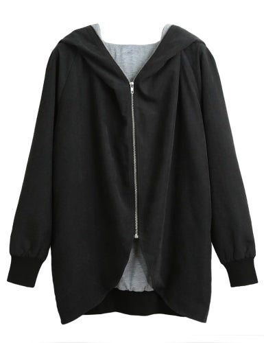 Long Sleeves Hooded Jacket Black - Image 3