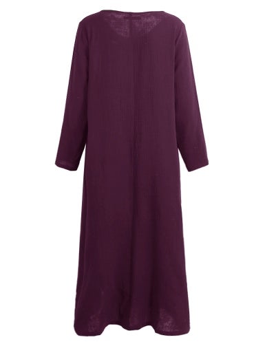 Long Sleeves Retro Boho Long Maxi Dress Purple - Image 5