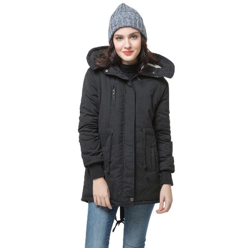 Parka Warm Overcoat Long Jacket With Hoodie Black - Image 2
