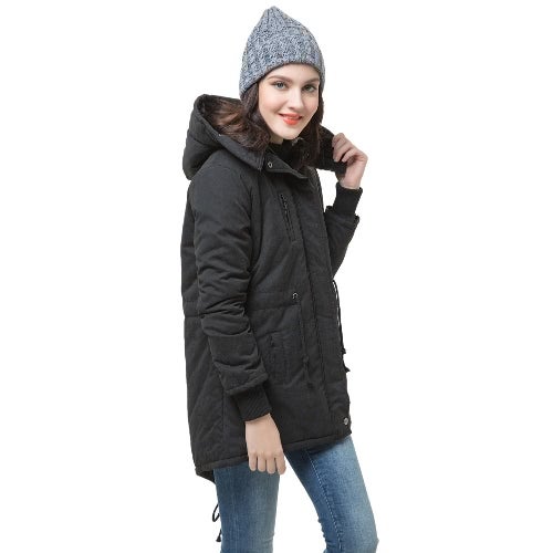 Parka Warm Overcoat Long Jacket With Hoodie Black - Image 4
