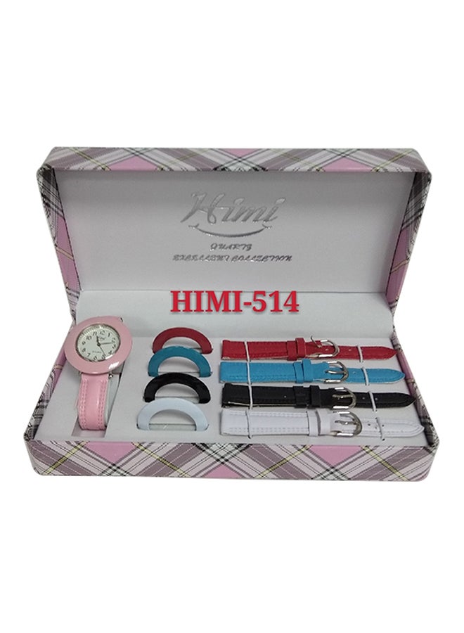 هيمي طقم ساعة بعقارب وسوار من ألياف صناعية من هيمي طراز 514 للبنات