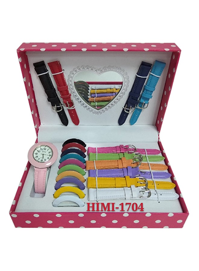 هيمي طقم ساعة بعقارب وسوار من ألياف صناعية من هيمي طراز 1704 للبنات