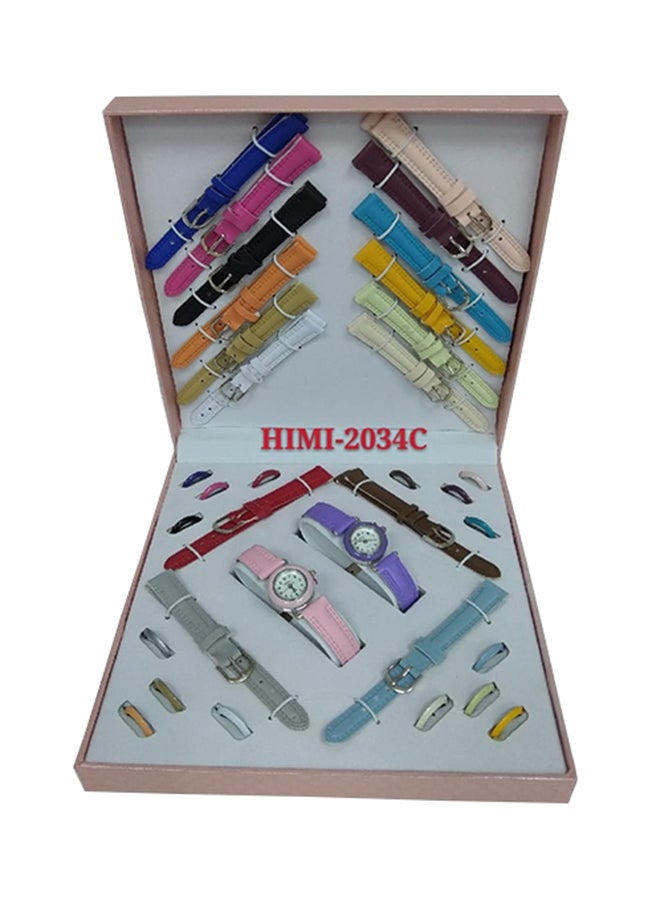 هيمي طقم ساعة بعقارب وسوار من ألياف صناعية من هيمي طراز 2034 للبنات