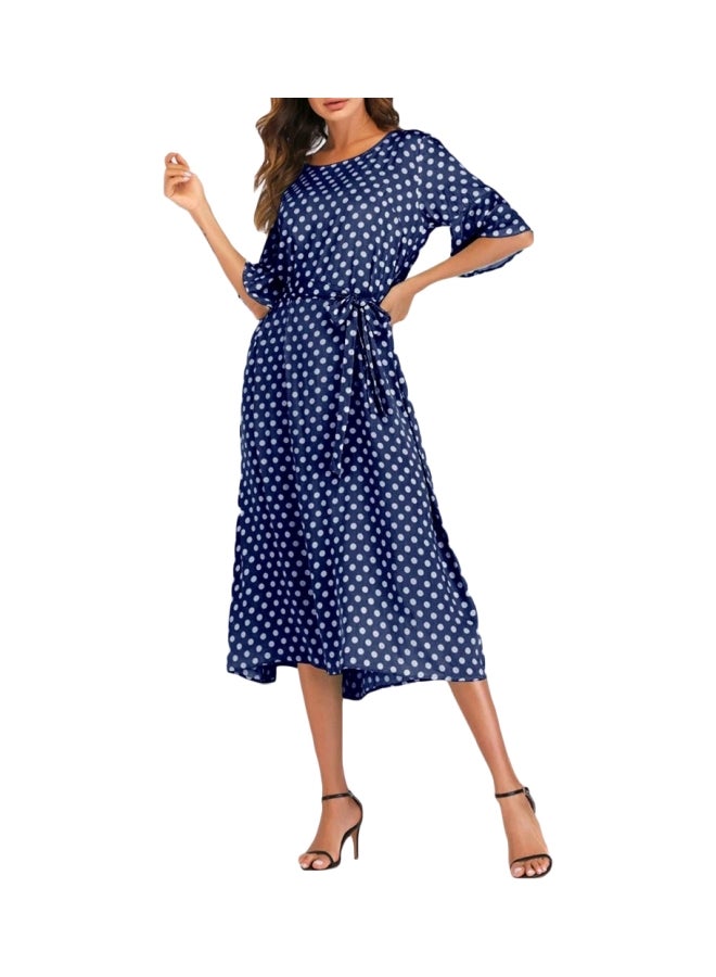 Polka Dot Printed Short Sleeves Dress Blue/White  - Image 1