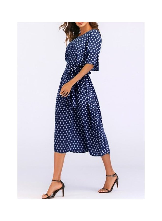 Polka Dot Printed Short Sleeves Dress Blue/White  - Image 2