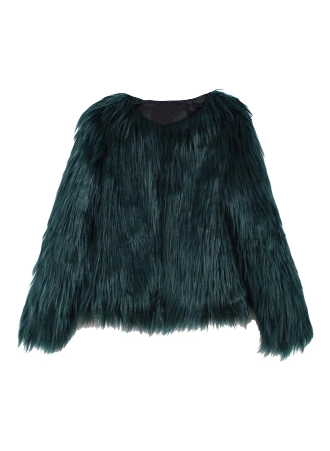 Long Sleeves Fur Jacket Green - Image 1