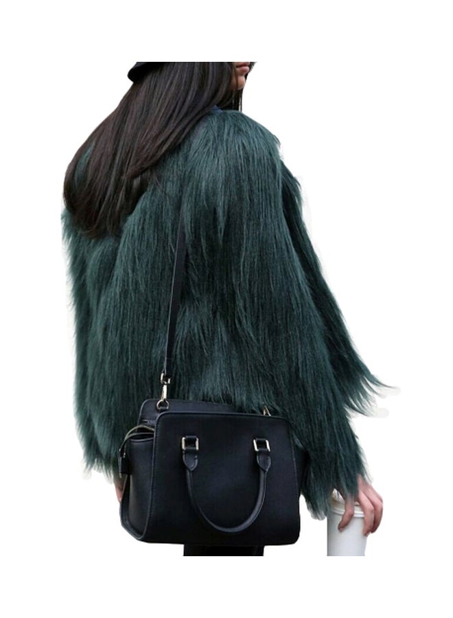Long Sleeves Fur Jacket Green - Image 2