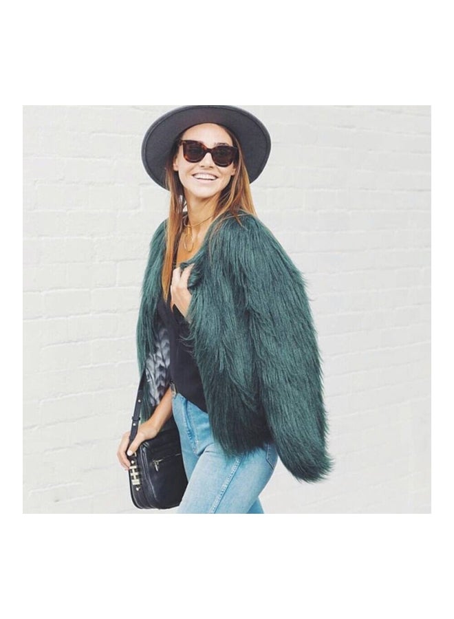 Long Sleeves Fur Jacket Green - Image 3