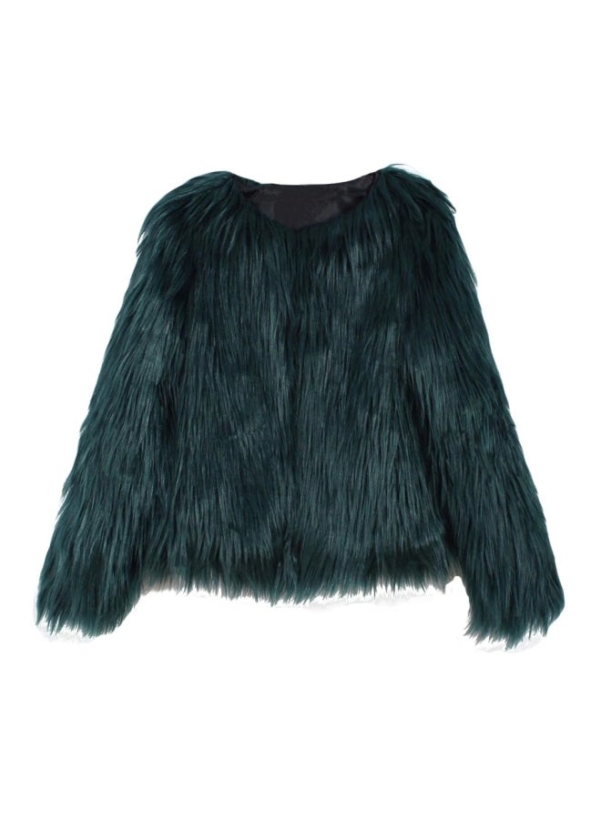 Long Sleeves Fur Jacket Green - Image 4