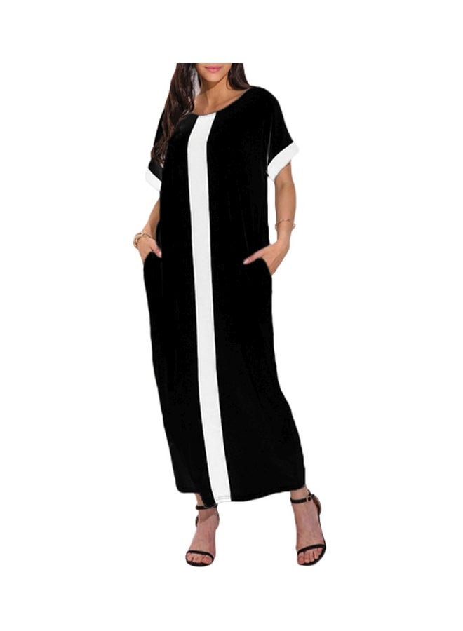 Contrast Panel Short Sleeves Maxi Dress Black/White  - Image 1