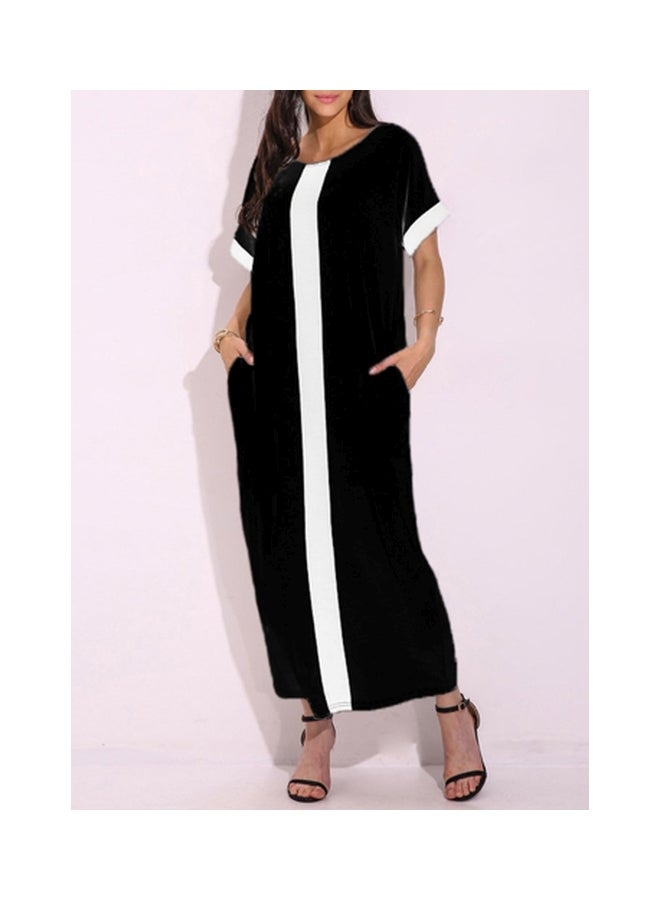 Contrast Panel Short Sleeves Maxi Dress Black/White  - Image 2