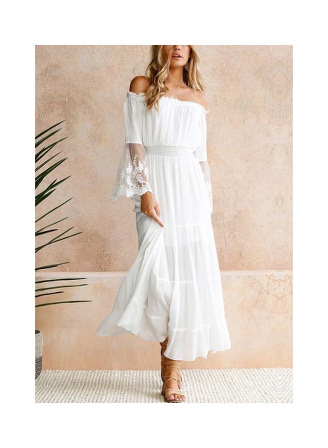 Generic - Lace Flare Sleeve Boho Maxi Dress White - Image 1