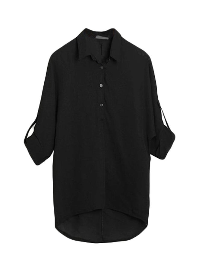 بلوزة طويلة سادة بأكمام طويلة تناسب فصل الربيع أسود - Image 1