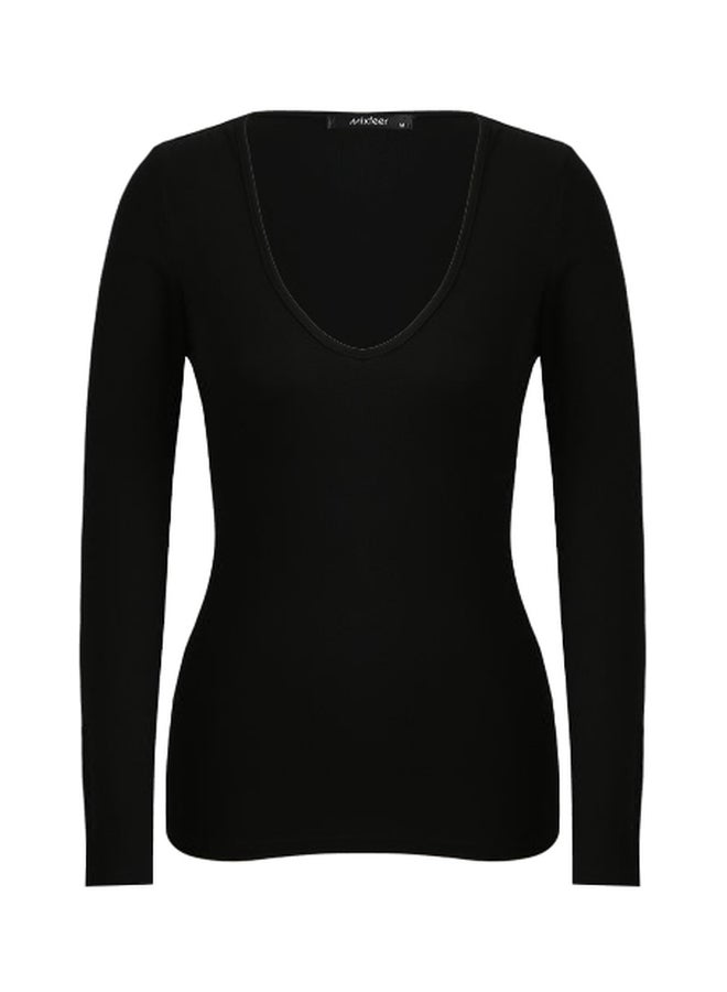 V Neck Casual T-Shirt Black  - Image 2