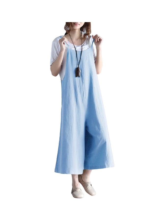 Square Neck Casual Jumpsuit Blue  - Image 3
