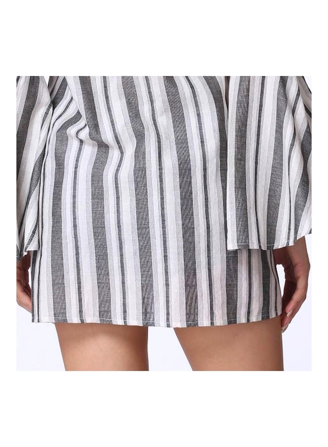 Striped Off Shoulder Dress White/Grey - Image 5