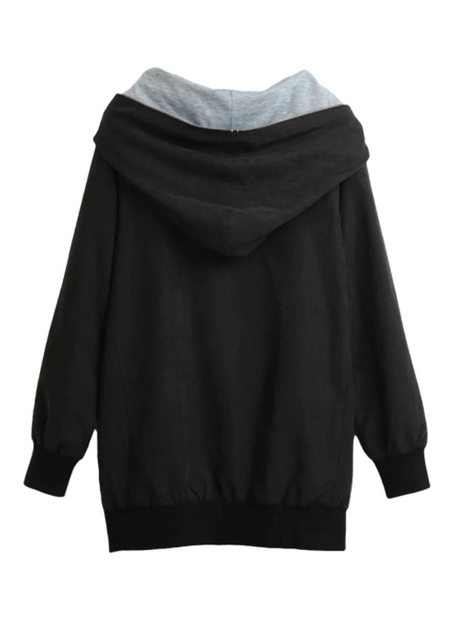 Long Sleeves Hooded Jacket Black - Image 4