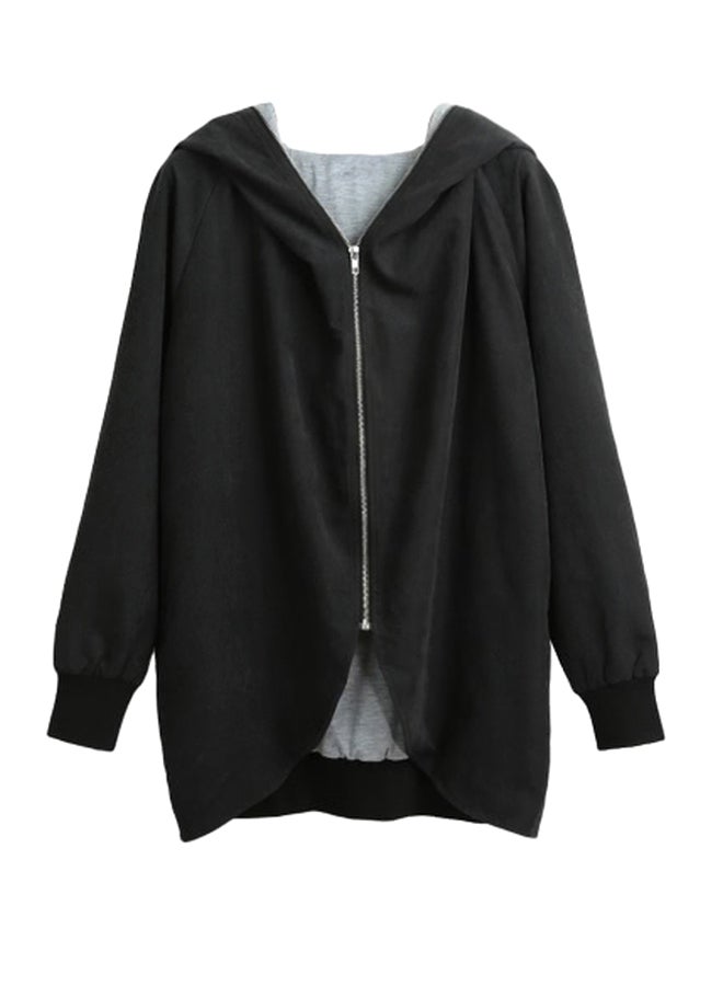 Long Sleeves Hooded Jacket Black - Image 2