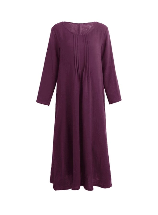 Long Sleeves Retro Boho Long Maxi Dress Purple - Image 1