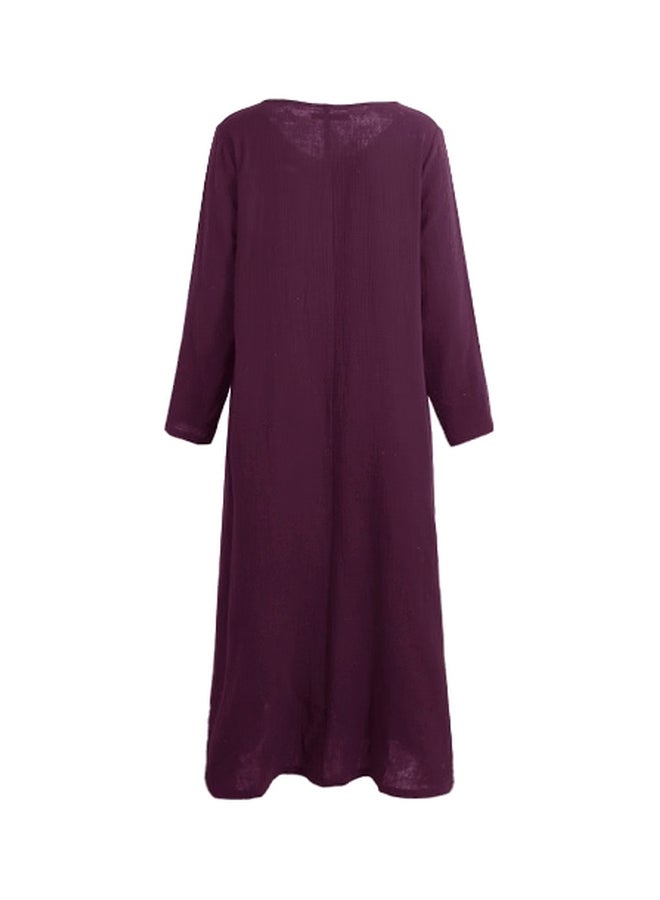 Long Sleeves Retro Boho Long Maxi Dress Purple - Image 2