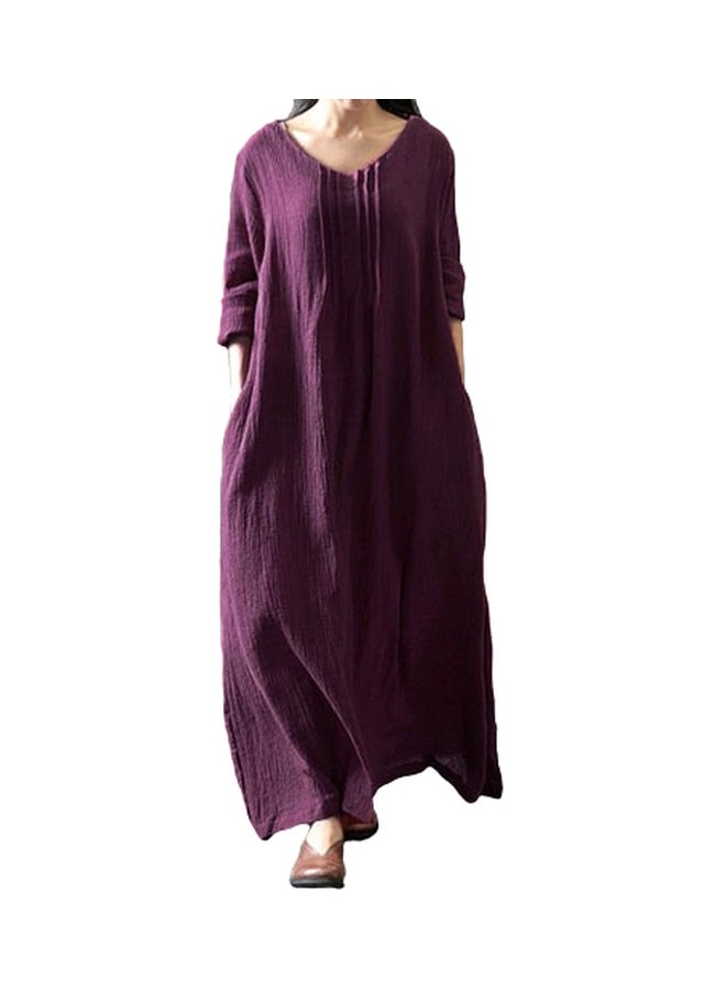 Long Sleeves Retro Boho Long Maxi Dress Purple - Image 3