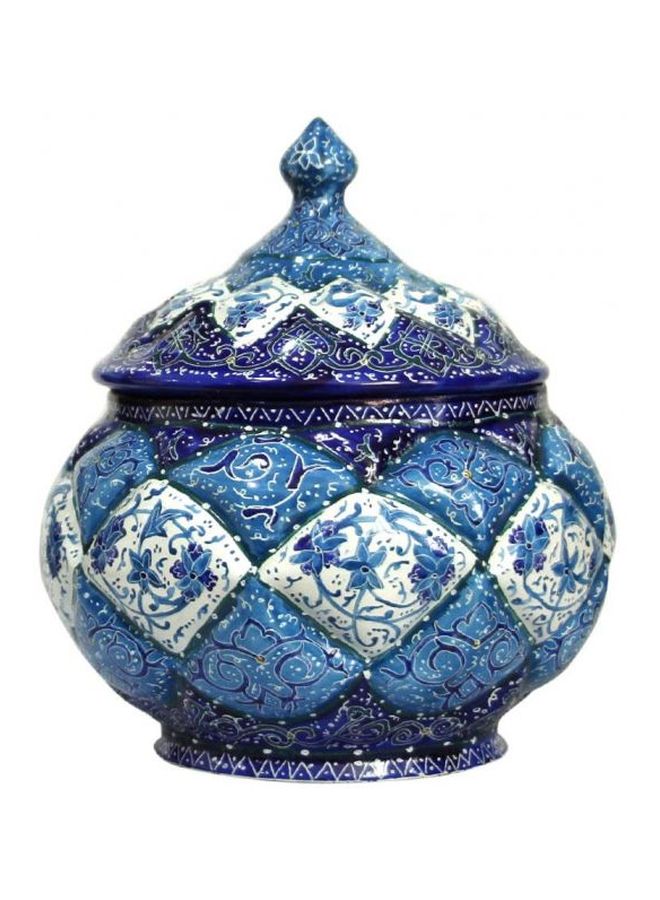 Handmade Enamel Decorative Copper Bowl Blue/Beige 15 x 34.4cm - Image 1