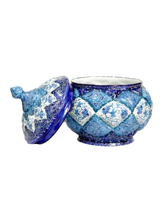 Handmade Enamel Decorative Copper Bowl Blue/Beige 15 x 34.4cm - Image 2