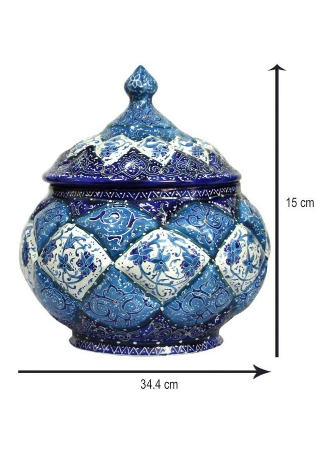Handmade Enamel Decorative Copper Bowl Blue/Beige 15 x 34.4cm - Image 3