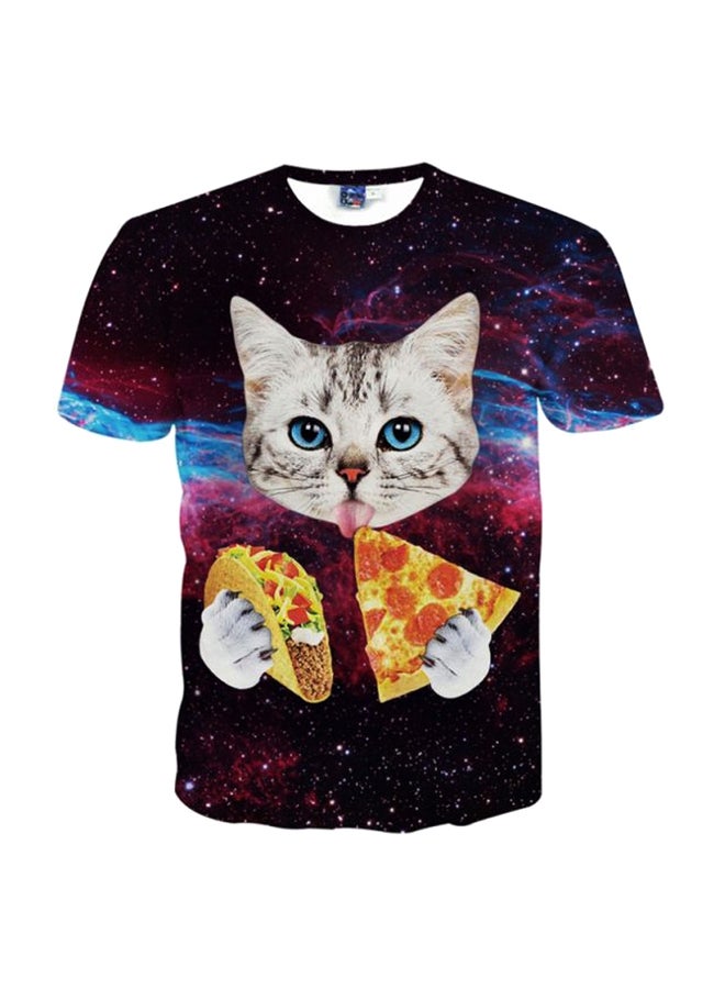Printed Round Neck T-shirt Black/White/Yellow 
