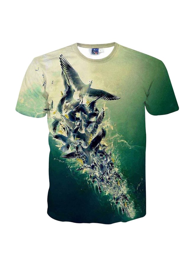 Bird Printed T-shirt Green/Blue 
