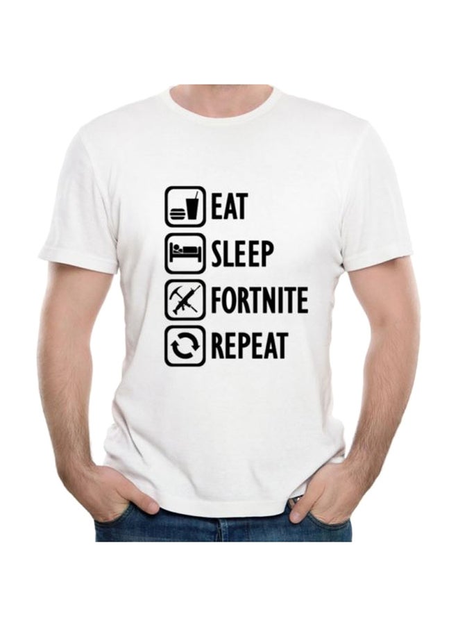 تيشيرت مطبوع عليه Eat Sleep Fortnite Repeat أبيض/ أسود