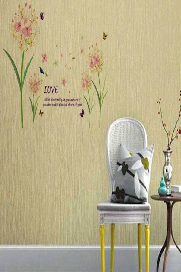 Flowers And  Butterfly Wall Sticker Beige/Green/Pink 90x60cm  - Image 3