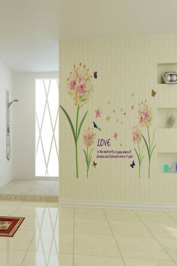 Flowers And  Butterfly Wall Sticker Beige/Green/Pink 90x60cm  - Image 4