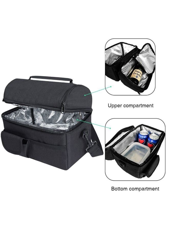 CYTHERIA - Large Capacity Insulated Keep Warm Lunch Bag Oxford Material Black 26x16x24cm - Image 1